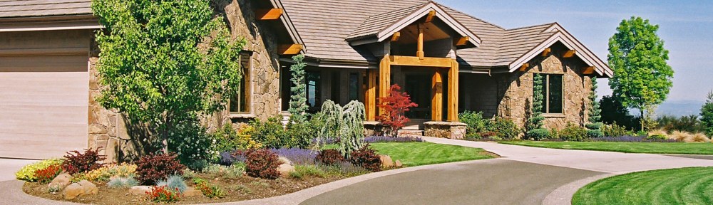 Photograph of a custom home landscape design by Naturescape Designs landscape designer